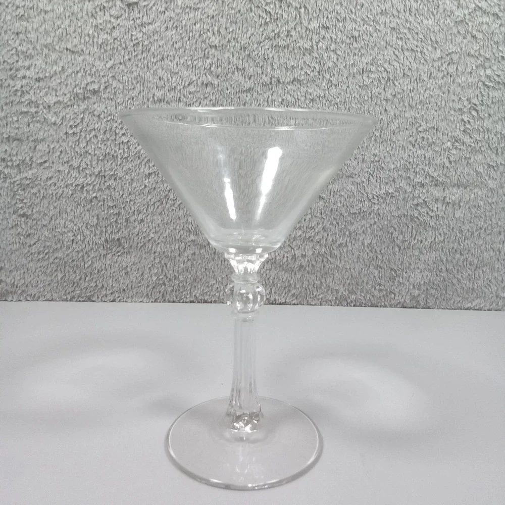 Clear Glass Martini Cocktail‎ Glass Ribbed Stem Decorative Orb Detail 6.5in